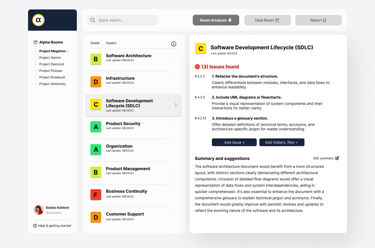 Alpharoom platform dashboard